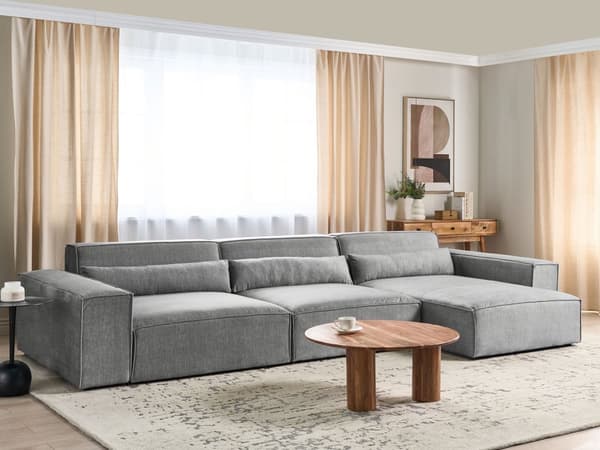 Venstrehånds 3-seters Modulær Sofa Grå Stoff Seksjonssofa Sofa med Svarte Ben Moderne Stue