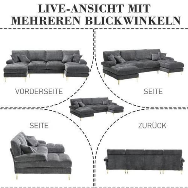 Sektionell soffa - Ej specificerad - U - Chenille tyg - 4 sittplatser - Vändbar