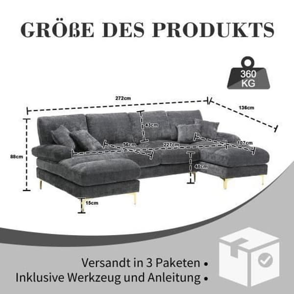 Sektionell soffa - Ej specificerad - U - Chenille tyg - 4 sittplatser - Vändbar