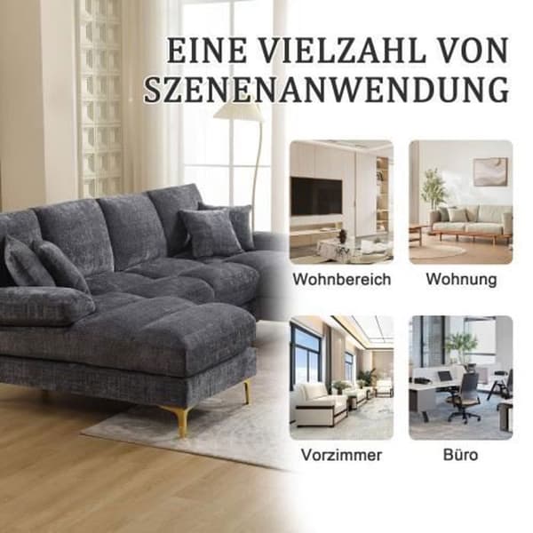 Sektionell soffa - Ej specificerad - U - Chenille tyg - 4 sittplatser - Vändbar