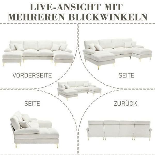 Sektionell soffa - Ej specificerad - U - Klenulltyg - 4 platser - Reversibel - Vit