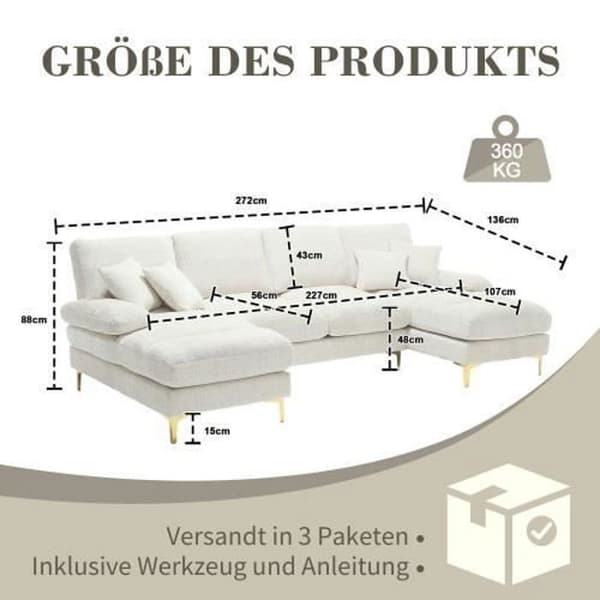 Sektionell soffa - Ej specificerad - U - Klenulltyg - 4 platser - Reversibel - Vit