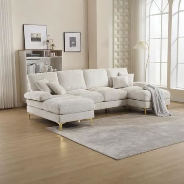 Sektionell soffa - Ej specificerad - U - Klenulltyg - 4 platser - Reversibel - Vit