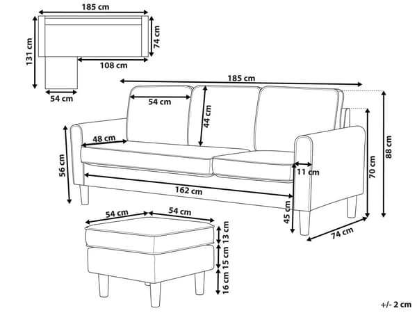 Off-white Polstret 3 Personers Sofa med Skammel Moderne Stuesofa
