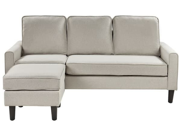 Sofa med fotskammel Off-white Stoff Polyester 3-seter Klassisk stil Svarte ben Stue