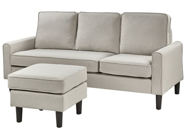 Sofa med fotskammel Off-white Stoff Polyester 3-seter Klassisk stil Svarte ben Stue