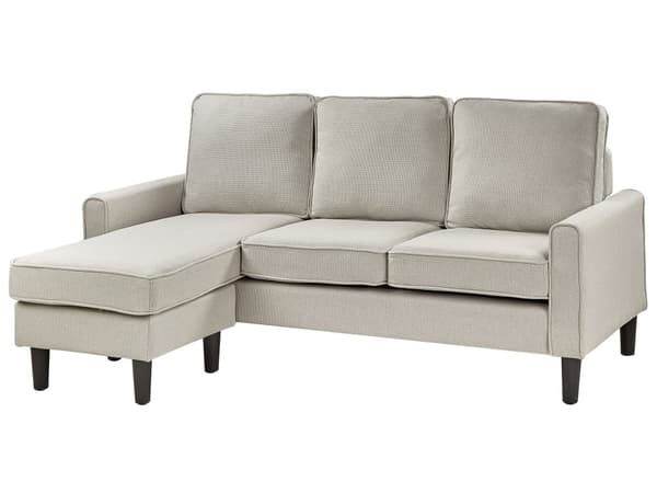 Sofa med fotskammel Off-white Stoff Polyester 3-seter Klassisk stil Svarte ben Stue