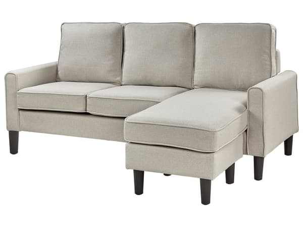 Sofa med fotskammel Off-white Stoff Polyester 3-seter Klassisk stil Svarte ben Stue