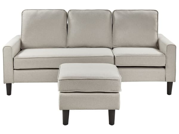 Sofa med fotskammel Off-white Stoff Polyester 3-seter Klassisk stil Svarte ben Stue