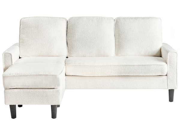 Sofa med fotskammel Hvit Stoff Bouclé 3-seter Klassisk og moderne stil Svarte ben Stue