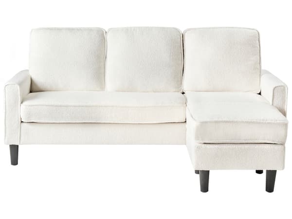 Sofa med fotskammel Hvit Stoff Bouclé 3-seter Klassisk og moderne stil Svarte ben Stue