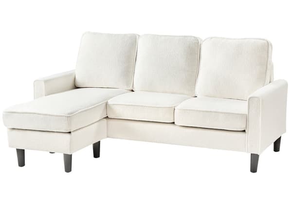 Sofa med fotskammel Hvit Stoff Bouclé 3-seter Klassisk og moderne stil Svarte ben Stue