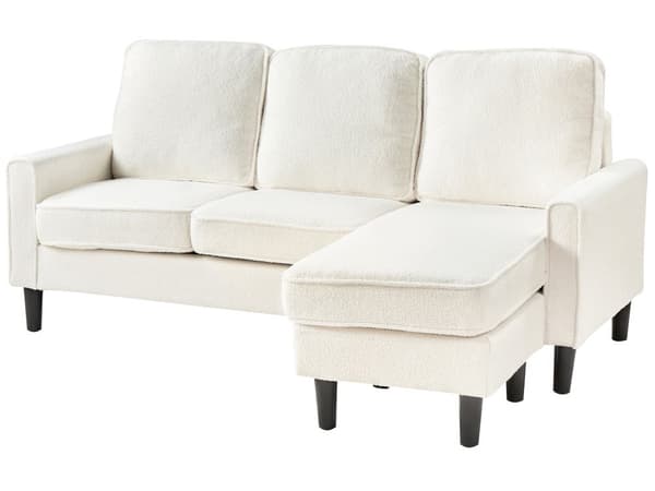 Sofa med fotskammel Hvit Stoff Bouclé 3-seter Klassisk og moderne stil Svarte ben Stue