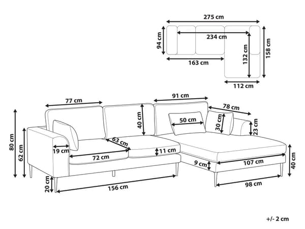 Hjørnesofa med Chaiselong Brun Polyester 3 Personers Sofa L Formet Dyb Sofahjørne Siddemøbel Blød Stofsofa Venstrevendt