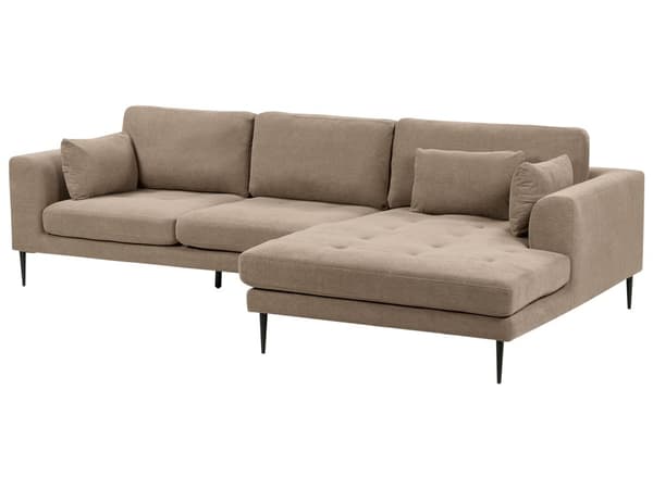 Hjørnesofa med Chaiselong Brun Polyester 3 Personers Sofa L Formet Dyb Sofahjørne Siddemøbel Blød Stofsofa Venstrevendt