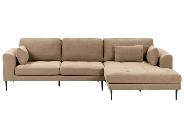 Hjørnesofa med Chaiselong Brun Polyester 3 Personers Sofa L Formet Dyb Sofahjørne Siddemøbel Blød Stofsofa Venstrevendt