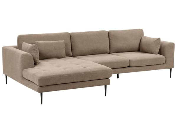 Hjørnesofa med Chaiselong Brun Polyester 3 Personers Sofa L Formet Dyb Sofahjørne Siddemøbel Blød Stofsofa Højrevendt