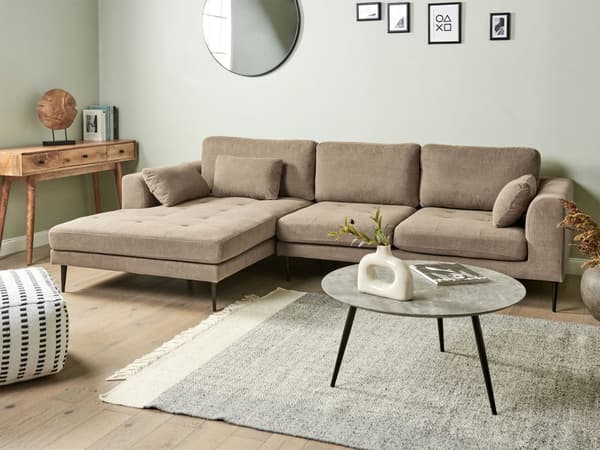 Hjørnesofa med Chaiselong Brun Polyester 3 Personers Sofa L Formet Dyb Sofahjørne Siddemøbel Blød Stofsofa Højrevendt