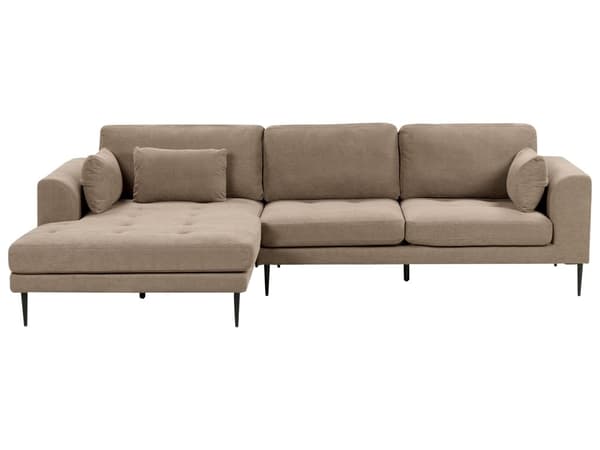 Hjørnesofa med Chaiselong Brun Polyester 3 Personers Sofa L Formet Dyb Sofahjørne Siddemøbel Blød Stofsofa Højrevendt