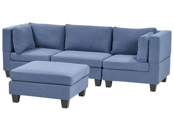 Modulsofa Blå 3 Personers Designer Blød Klassisk Sofa med Fodskammel Høj Ryg Moderne Stue Indretning Høj Kvalitet Stofsofa