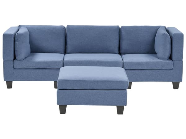 Modulsofa Blå 3 Personers Designer Blød Klassisk Sofa med Fodskammel Høj Ryg Moderne Stue Indretning Høj Kvalitet Stofsofa