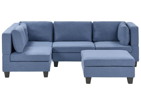 Hjørnesofa Blå Polyester 4 Personers Sofa L Formet Dyb Sofahjørne Siddemøbel Blød Stofsofa med Fodskammel Højrevendt Modulsofa
