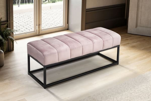 Rootz Modern stoppad bänk - Snygg bänk - Quiltad sits - Tjock kudde - Rosa & Svart - 108cm x 40cm x 40cm