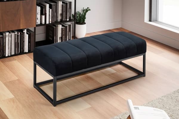 Rootz moderne polstret bænk - Komfortabel siddeplads - Stilfuld åben ramme - Fløjlspude - Kompakt design - 108 cm x 40 cm x 40 cm