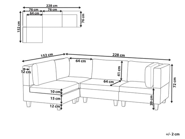 Modulsofa Blå Stoff 4-seter Høyrevendt Ryggputer Svarte ben L-formet Moderne og minimalistisk stil Stue Hjørnesofa