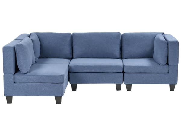 Modulsofa Blå Stoff 4-seter Høyrevendt Ryggputer Svarte ben L-formet Moderne og minimalistisk stil Stue Hjørnesofa