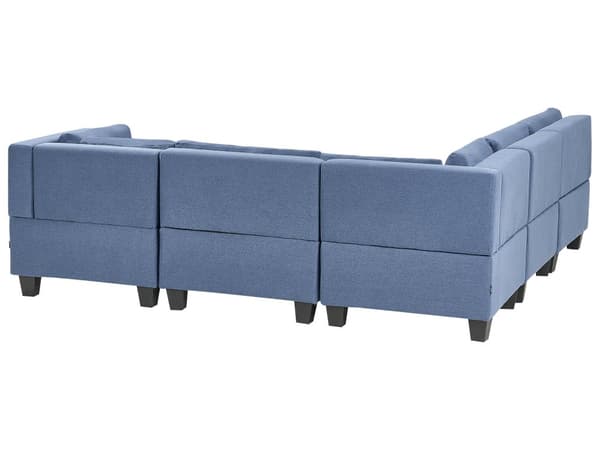 Modulsofa med fotskammel Blå Stoff 5-seter Høyrevendt Ryggputer Svarte ben L-formet Moderne og minimalistisk stil Stue Hjørnesofa