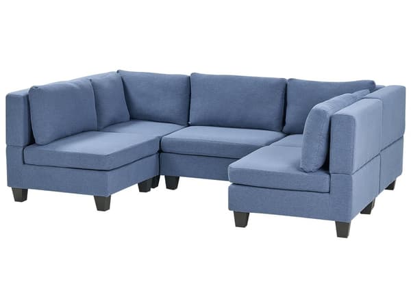 Modulsofa Blå Stoff 5-seter Ryggputer Svarte ben Moderne og minimalistisk stil Stue Sofa