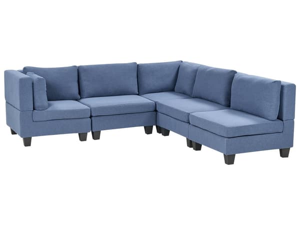 Modulär Soffa Vänster Blå Tyg Klädd 5-sits Vadderat Ryggstöd Modern Vardagsrum Soffa
