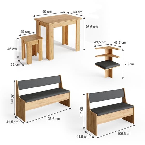 Vicco Roman hörnbänksgrupp, Gyllene ek, 180 x 41,5 cm med bord