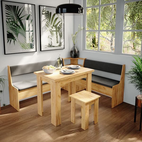 Vicco Roman hörnbänksgrupp, Gyllene ek, 180 x 41,5 cm med bord