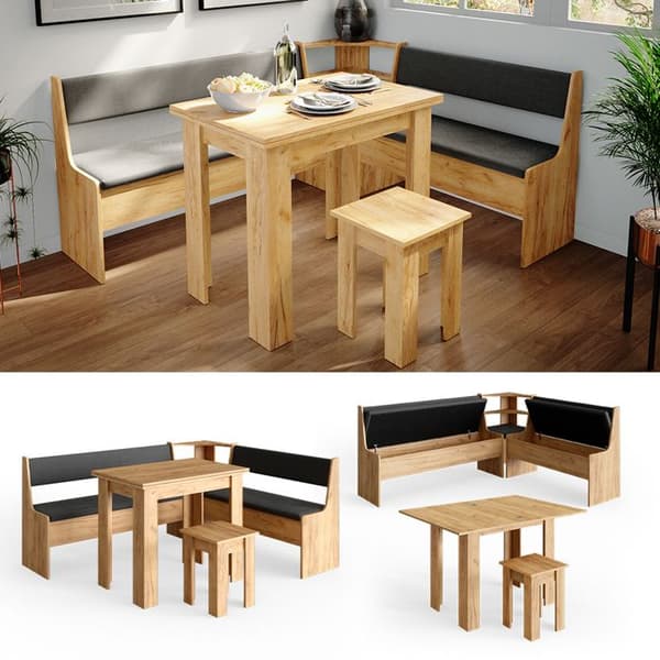 Vicco Roman hörnbänksgrupp, Gyllene ek, 180 x 41,5 cm med bord