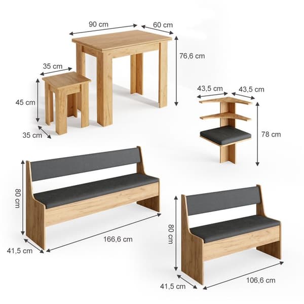 Vicco Roman hörnbänksgrupp, Gyllene ek, 210 x 41,5 cm med bord