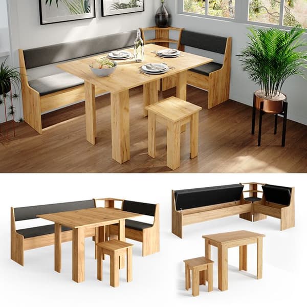 Vicco Roman hörnbänksgrupp, Gyllene ek, 210 x 41,5 cm med bord