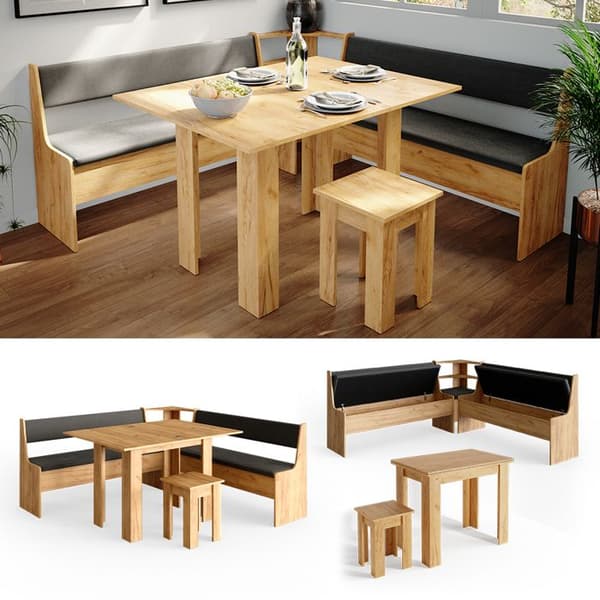 Vicco Roman hörnbänksgrupp, Gyllene ek, 180 x 41,5 cm med bord