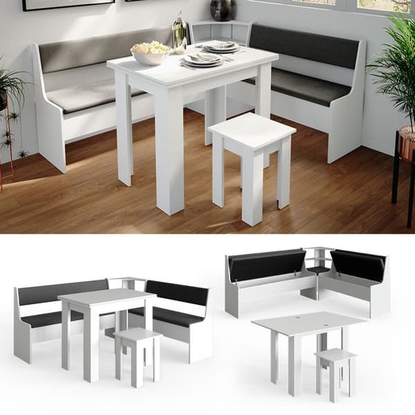 Vicco Roman hörnbänksgrupp, Vit, 180 x 41,5 cm med bord