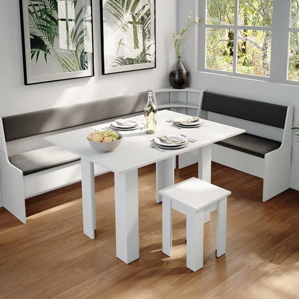 Vicco Roman hörnbänksgrupp, Vit, 210 x 41,5 cm med bord