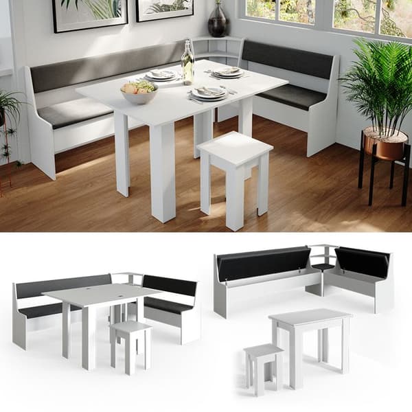 Vicco Roman hörnbänksgrupp, Vit, 210 x 41,5 cm med bord