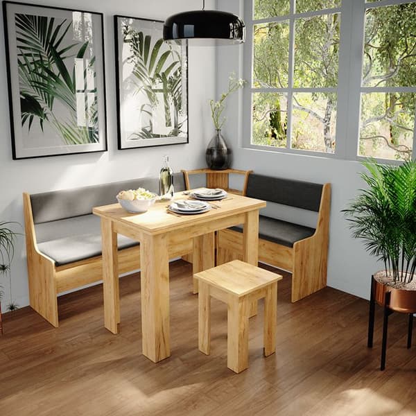 Vicco Roman hörnbänksgrupp, Gyllene ek, 180 x 41,5 cm med bord