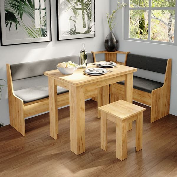 Vicco Roman hörnbänksgrupp, Gyllene ek, 180 x 41,5 cm med bord