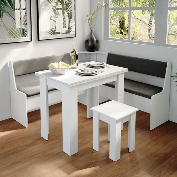 Vicco Roman hörnbänksgrupp, Vit, 150 x 41,5 cm med bord