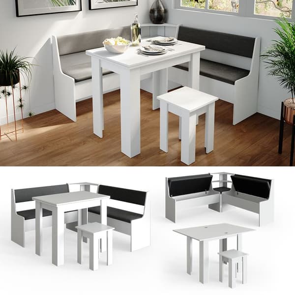 Vicco Roman hörnbänksgrupp, Vit, 150 x 41,5 cm med bord