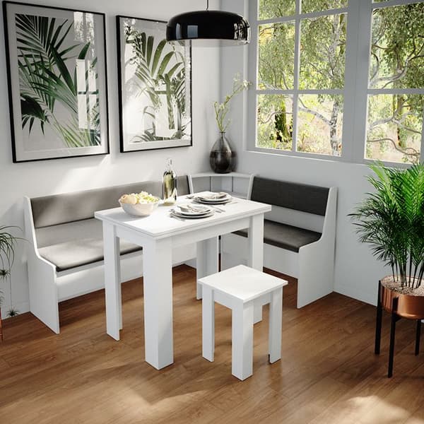 Vicco Roman hörnbänksgrupp, Vit, 180 x 41,5 cm med bord