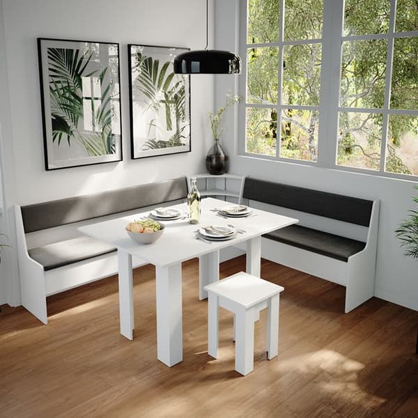 Vicco Roman hörnbänksgrupp, Vit, 210 x 41,5 cm med bord
