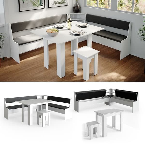 Vicco Roman hörnbänksgrupp, Vit, 210 x 41,5 cm med bord