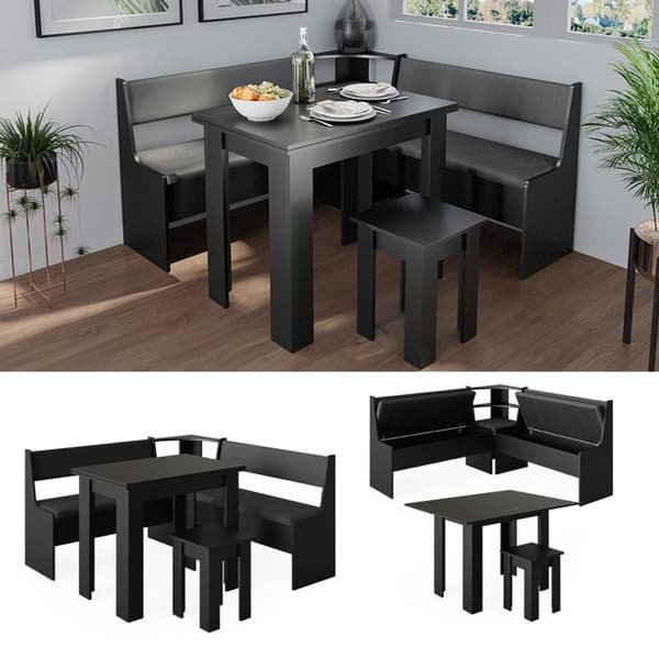 Roman hörnbänkgrupp, 150 x 41,5 cm med bord, Svart, Vicco